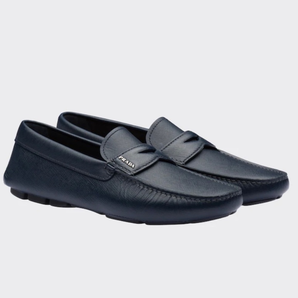Prada Mens Saffiano Leather Loafers - NAVY - NEW Size 10